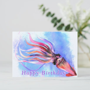 Happy Birthday Card Colourful Squid - Painting