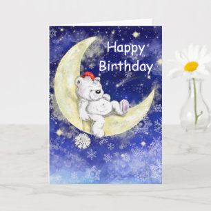 Happy Birthday Card Dreaming Little Bear on Moon