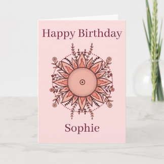 Happy Birthday Card Floral Sun Pink