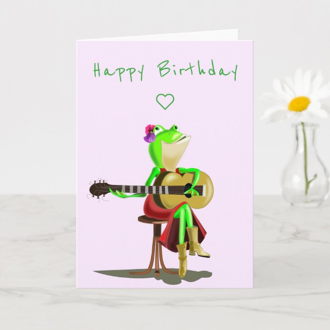 Happy Birthday Card Frog Playing Guitar Funny (Small Plant)