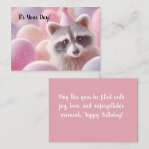 Happy Birthday Card "Funny Raccoon and Balloons" 