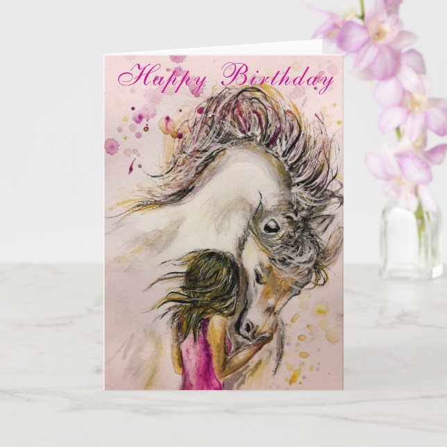 Happy Birthday Card - Girl and Horse (Orchid)