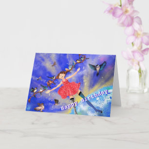 Happy Birthday Card Girl with Birds - Your Name