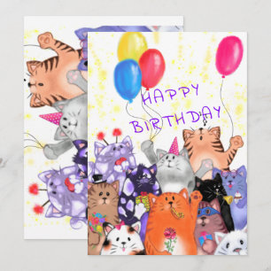 Happy Birthday Card Happy Cat Party Celebration