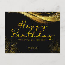 Happy Birthday card in gold and black