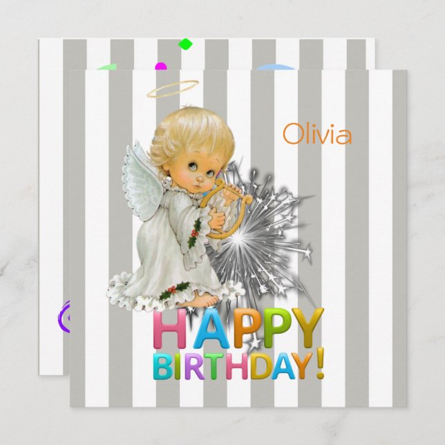 Happy Birthday Card Invitation Angel (Front/Back)