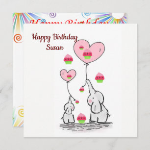 Happy Birthday Card Invitation Elephant