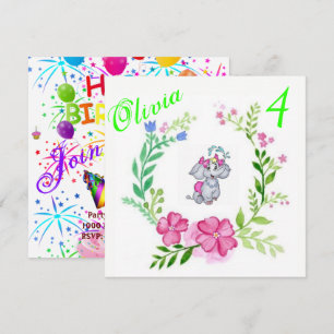 Happy Birthday Card Invitation Elephant Floral