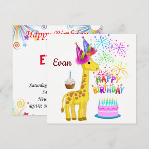 Happy Birthday Card Invitation Giraffe