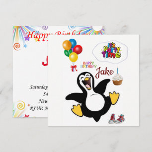 Happy Birthday Card Invitation Penguin