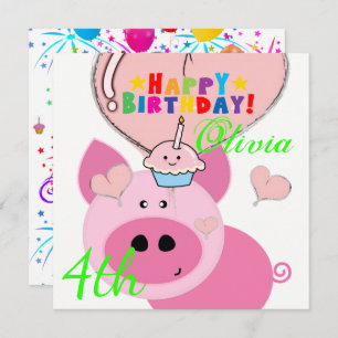 Happy Birthday Card Invitation Pig