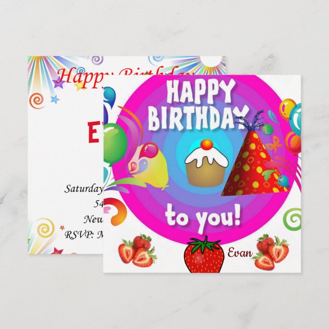 Happy Birthday Card Invitation s (Front/Back)