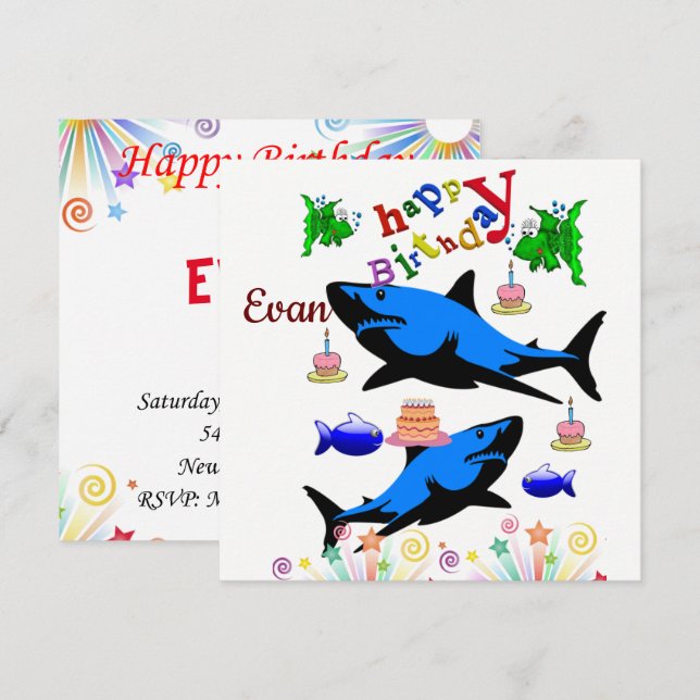 Happy Birthday Card Invitation Shark (Front/Back)