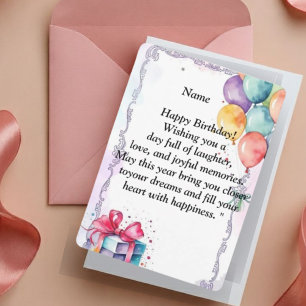 Happy Birthday Card - Joyful Wishes, Balloons & C