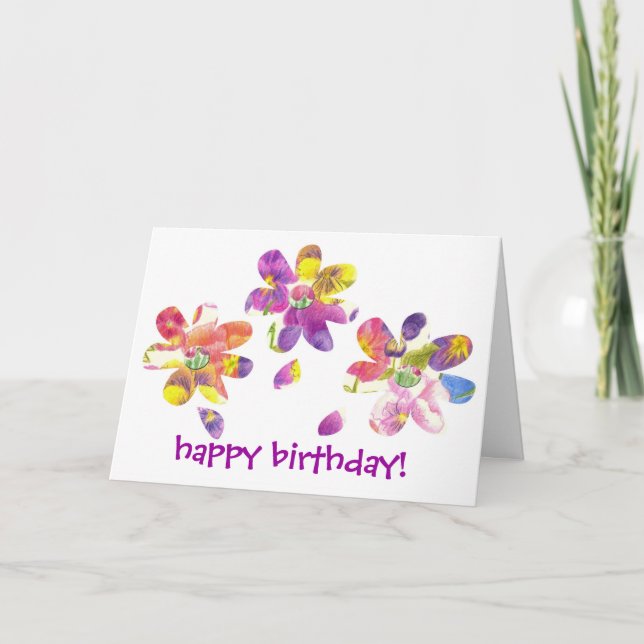 Happy Birthday Card Kids Bright Pansy Flower (Front)