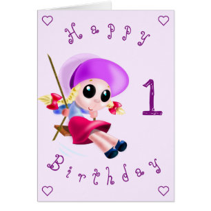 Happy Birthday Card Little Girl Swinging Your Year