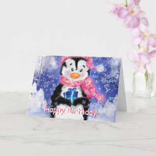 Happy Birthday Card Little Penguin - Winter