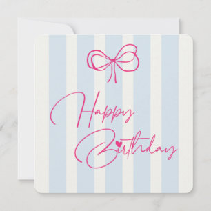 Happy Birthday Card Pink Bow Stripes