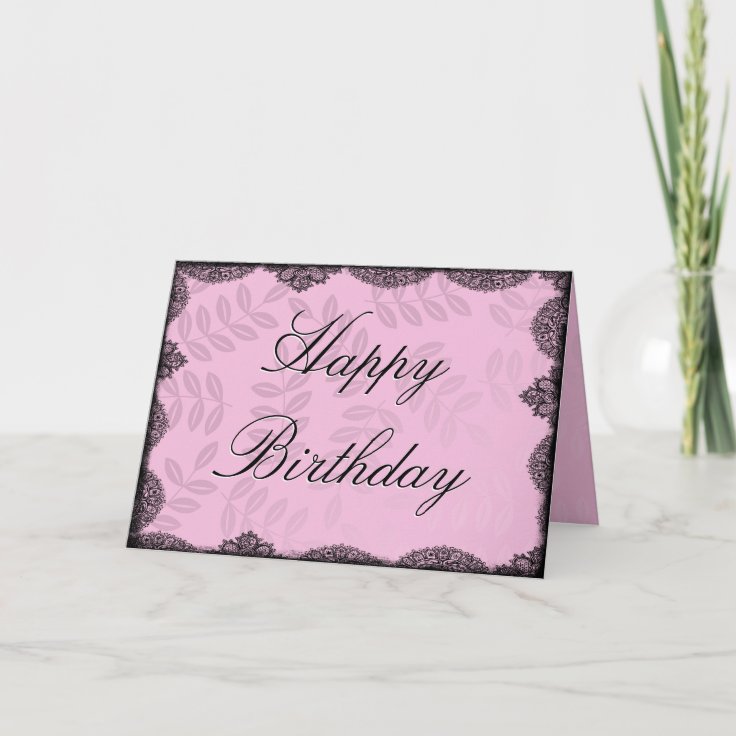 Happy Birthday Card - Pink Vintage Lace | Zazzle