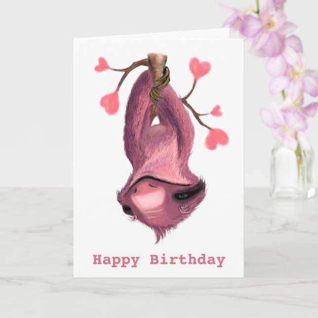 Happy Birthday Card Playful Sloth - Smile (Orchid)