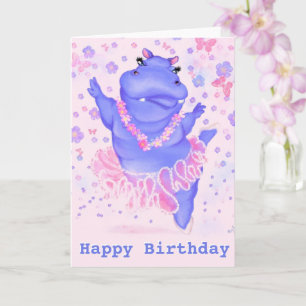 Happy Birthday Card Prima Ballerina Hippo Cartoon