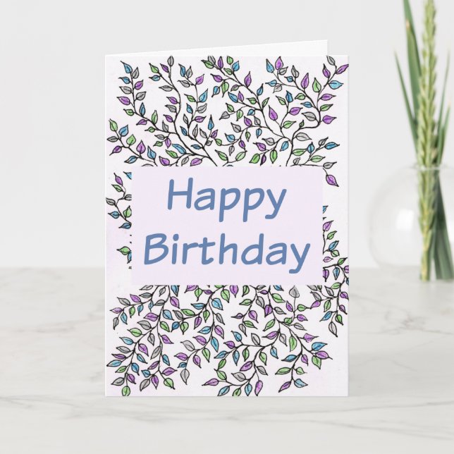 Happy Birthday Card Purple and Teal Vine (Front)