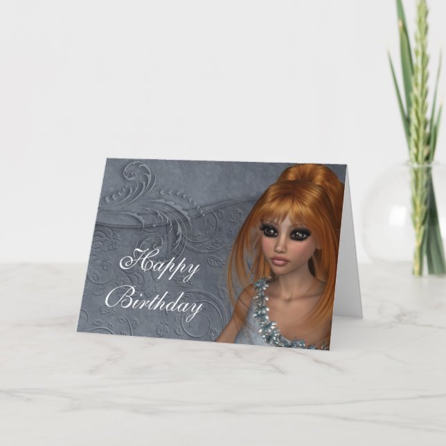 Happy Birthday Card - Redhead Fantasy Woman 2 (Front)