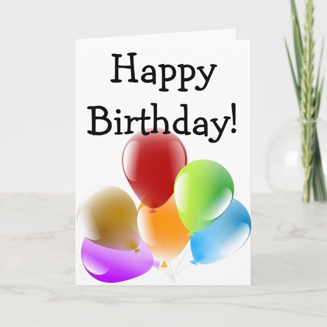 Happy Birthday Card: Six colourful Balloons Card (Front)