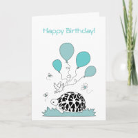 Happy Birthday Card (star tortoise blue balloons)