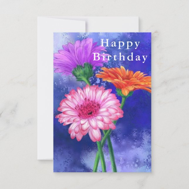 Happy Birthday Card Three Colour Gerberas Painting (Front)