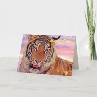 "Happy Birthday" Card, Tiger at Sunset Photo Card