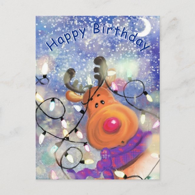 Happy Birthday Card with Christmas Reindeer (Front)