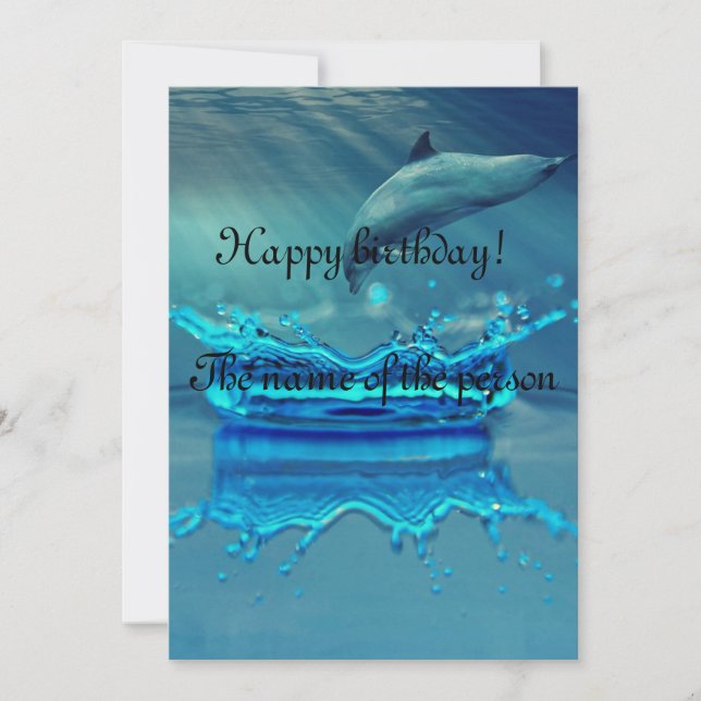 Happy birthday card with cute dolphin in the ocean (Front)