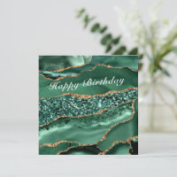 Happy Birthday Card with Emerald Green Gold Marble