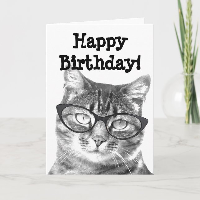 Happy Birthday card with funny cat design (Front)
