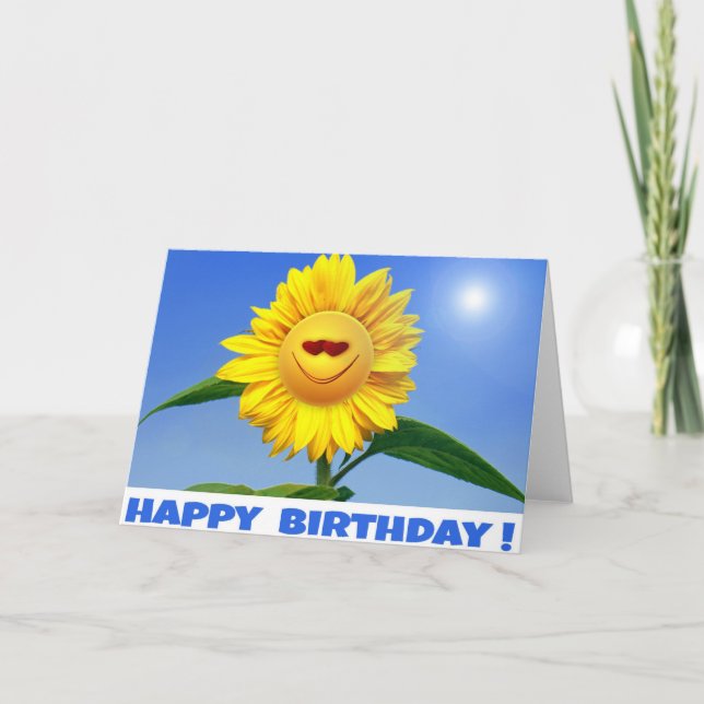 Happy Birthday Card with funny Sunflower (Front)