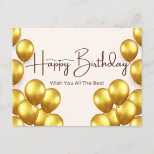 Happy Birthday Card with Gold Balloons