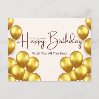 Happy Birthday Card with Gold Balloons