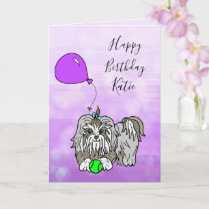 Happy Birthday Card with Lhasa Apso Shih Tzu