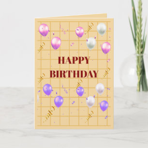 Happy Birthday Card with Pink Purple Balloons