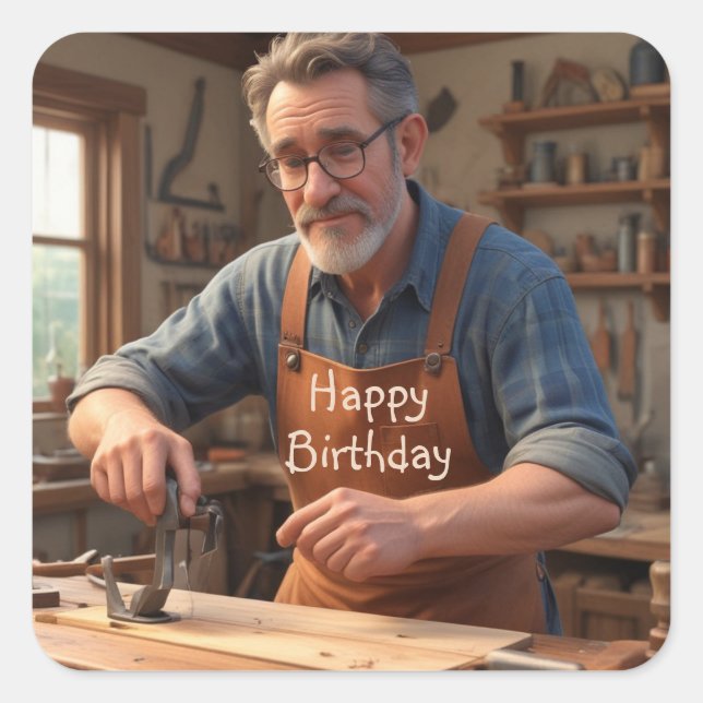 Happy Birthday Carpenter Square Sticker (Front)