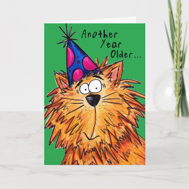 Happy Birthday Cartoon Cat Crazy Cat Lady Card (Front)
