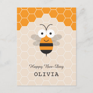 Happy Birthday Cartoon Cute Honey Bee Honeycomb Postcard