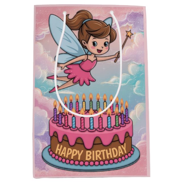 Happy Birthday Cartoon Fairy Medium Gift Bag (Front)