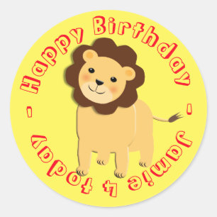 Happy Birthday Cartoon Jungle Lion Personalized Classic Round Sticker