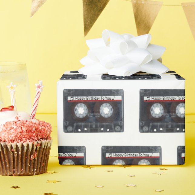 Happy Birthday Cassette Tape Wrapping Paper (Birthday Party)