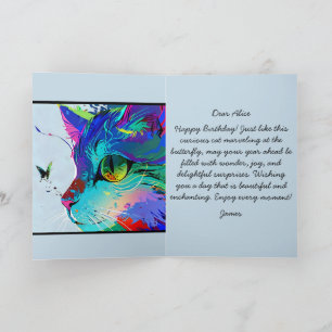 Happy birthday cat and butterfly customizable card