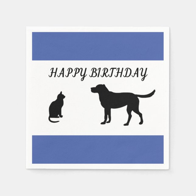 Happy birthday cat and dog napkins (Front)