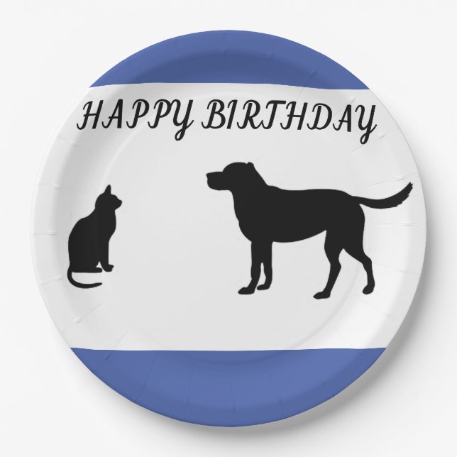 Happy birthday cat and dog party plates (Front)