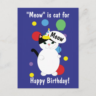 Happy Birthday Cat Colourful Funny Meow Personaliz Postcard